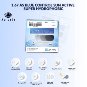 Tròng kính Zinmy 1.67 AS Blue Control Sun Active Super Hydrophobic