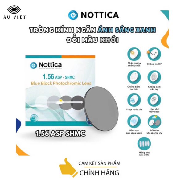 Tròng kính màu khói Nottica 1.56 ASP chống ánh sáng xanh